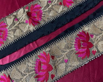 Vintage Embroidered Sari Border: Floral Trim, DIY Craft Supply