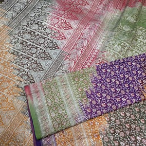 Vintage Rangkat Brocade Saree: Pure Satin Silk Banarasi Sari, Real Silver Zari