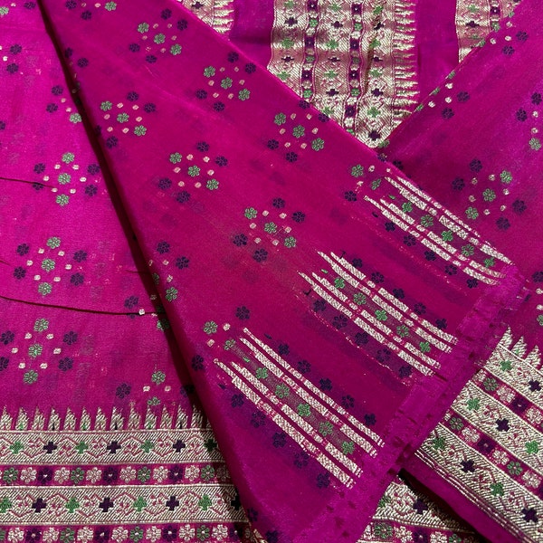 Vintage Brocade Saree 100% Pure Satin Silk Banarasi Brocade Indian Brocade Sari Real Silver Zari Brocade Sari Vintage Satin Brocade Saree