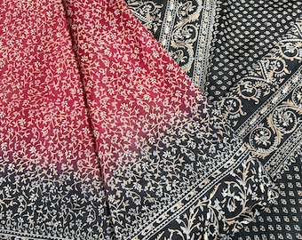 Vintage Floral Silk Saree - 5 Yard Fabric