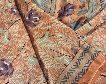 Vintage Floral Silk Sari Fabric: 5 Yard Dress Making Material