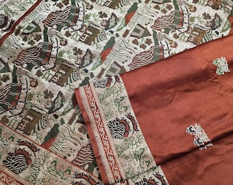 Vintage Kanjivaram Silk Saree: Handwoven Indian Fabric, 5 Yard