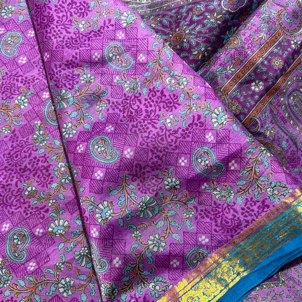 Vintage Silk Saree 100% Pure Silk Sari Premium Silk 5 Yards Silk Fabric Silk Saree Dressmaking Vintage Silk Sari Printed Silk Saree