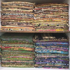 Vintage Silk Sari Fabric Scrap Bundle: Crafting Squares image 5