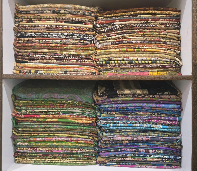 Vintage Silk Sari Fabric Scrap Bundle: Crafting Squares image 5