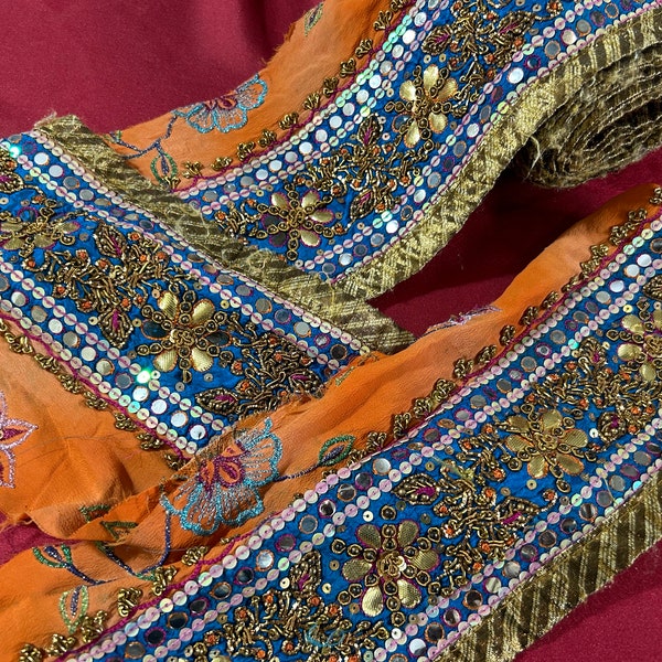 Vintage Saree Border Craft Decor Vintage Sari Trims Indian Sari Border Designer Embroidery Border DIY Costume Fabric Vintage Silk Saree Trim