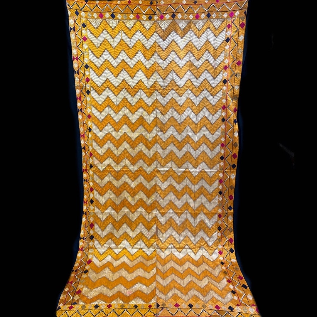 Vintage Indian Red Phulkari Embroidered Long Wrap
