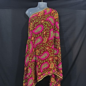 Vintage handbroderad Phulkari Dupatta: Georgette tygstola