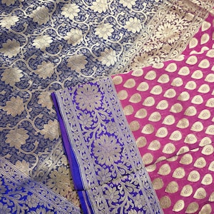 Vintage Banarasi Brocade Saree: 100% Satin Silk, Real Silver Zari