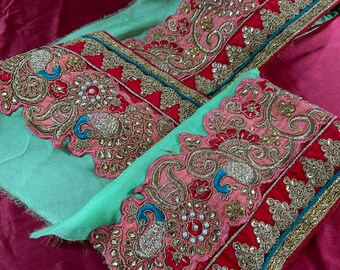 Bordure de sari vintage, décoration artisanale, bordures de sari vintage, bordure de sari indienne, bordure de broderie de créateur, tissu de déguisement bricolage, bordure de sari en soie vintage