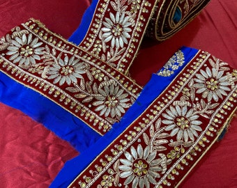 Vintage Saree Border Craft Decor Vintage Sari Trim Indian Sari Border Designer Ricamo Bordo Costume fai da te Tessuto Vintage Saree di seta Trim