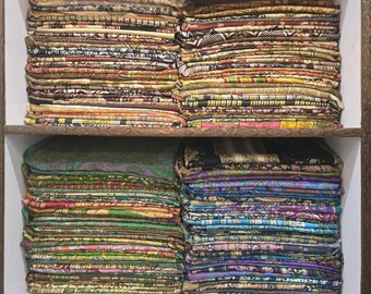 Vintage Silk Saree Lot: Printed Fabric Bundle, Craft Supplies