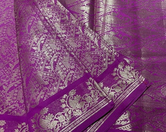 ヴィンテージ カンジヴァラム シルク サリー: インドの手織り生地、5