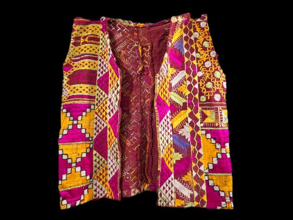 Vintage Phulkari Jacket: Antique Indian Embroidered Silk Bagh Shawl