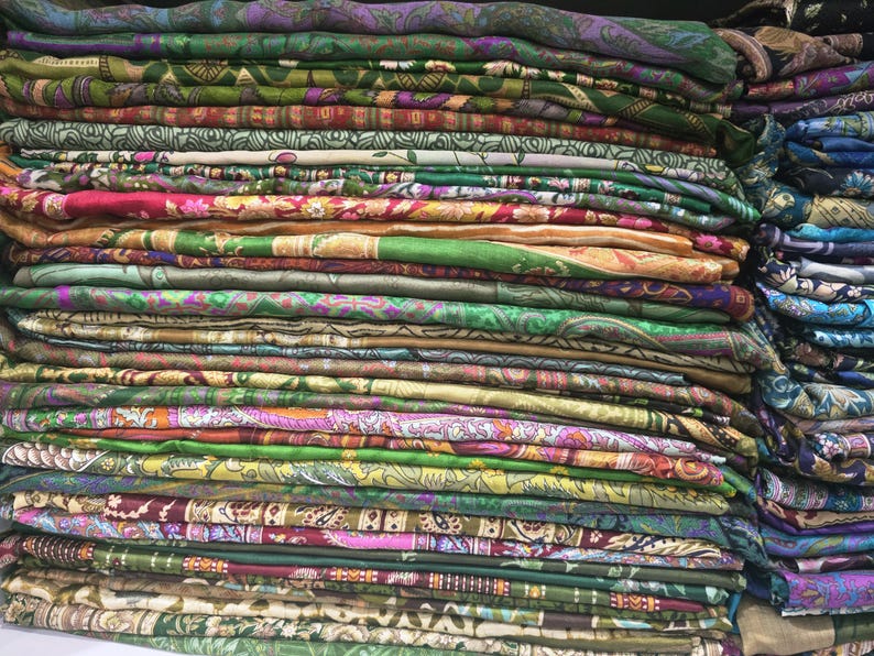 Vintage Silk Sari Fabric Scrap Bundle: Crafting Squares image 2