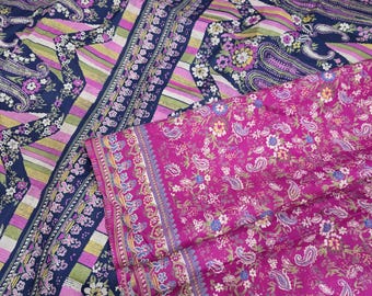 Vintage Floral Silk Saree, 5 Yards, Dressmaking Fabric