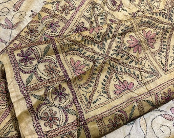 Vintage Pure Silk Kantha Saree Hand Embroidery Bengal Saree Wedding Wear Vintage Kantha Sari Vintage Silk Saree Indian Kantha Embroidery