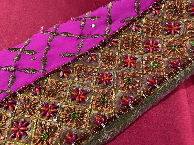 Vintage Saree Border Craft Decor Vintage Sari Trim Indian Sari Border Designer Ricamo Bordo Costume fai da te Nastro di seta vintage Saree Trim immagine 2