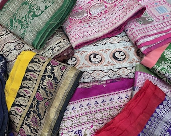 Vintage Brocade Saree Trim Lot: Upcycled Fabric Scraps for Crafts