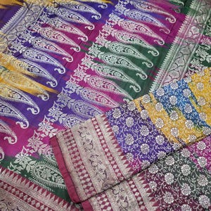 Vintage Rangkat Brocade Saree: Pure Satin Silk Banarasi Sari, Real Silver Zari