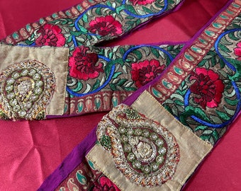 Vintage Saree Border Craft Decor Vintage Sari Trims Indian Sari Border Designer Embroidery Border DIY Costume Ribbon Vintage Silk Saree Trim