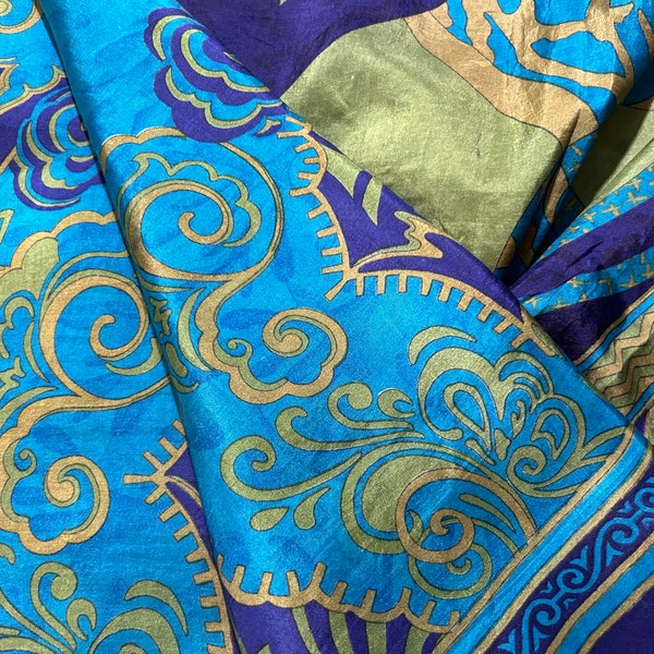 Vintage Silk Saree 100% Pure Silk Sari Premium Silk 5 Yards Silk Fabric Silk Saree Dressmaking Vintage Silk Sari Printed Silk Saree