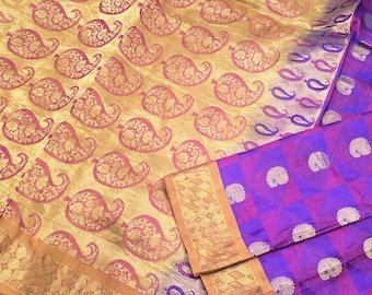 Vintage Kanjivaram Silk Sari - 5 Yard Pure Silk Fabric