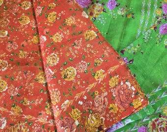 Vintage Floral Silk Saree, 5 Yards - Dressmaking Fabric