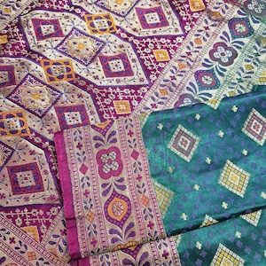 Vintage Banarasi Brocade Saree: 100% Satin Silk, Real Silver Zari
