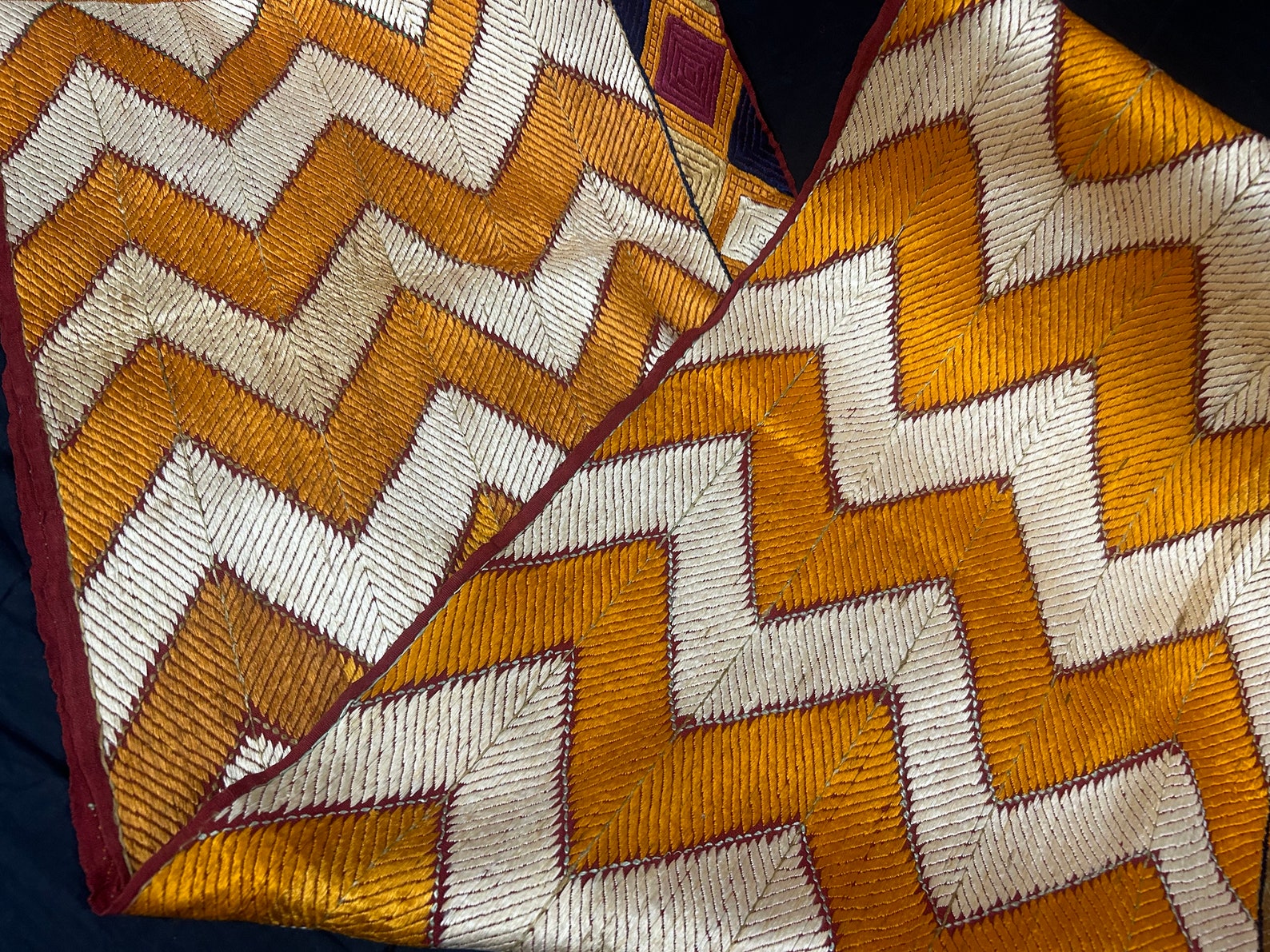 Vintage Floss Silk Phulkari Bagh: Antique Embroidered Textile Panel