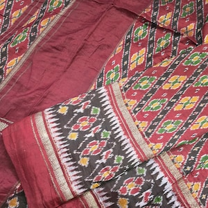 Vintage Hand Woven Silk Ikkat Patola Saree - Silver Zari Border