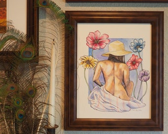 Fiori selvatici, pittura ad acquerello originale (non incorniciato)