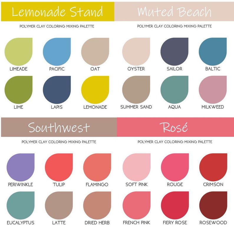Huge Set of 90 Polymer Clay Color Recipes | 15 Color Palettes, Neutrals ...
