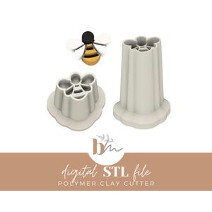 May include: A set of three polymer clay cutters featuring a bee design. The cutters are white and have a smooth finish. The bee design is detailed and includes wings, a body, and a stinger.