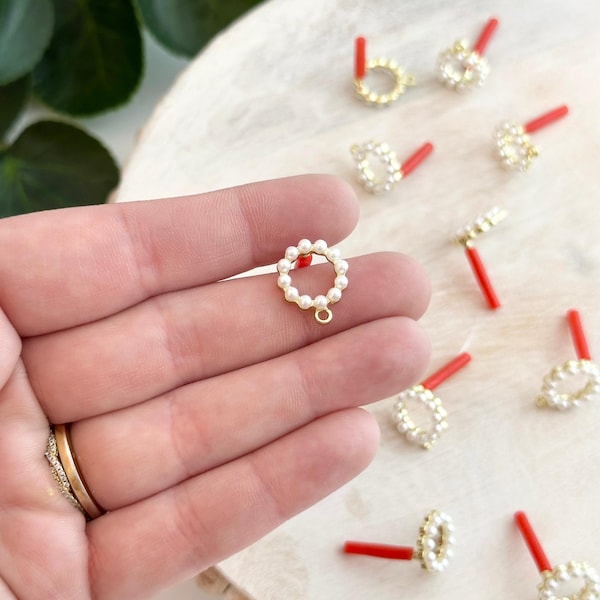 Dotted Pearl Open Circle Earring Posts - Gold (10pc) | Jewelry Components | Earring Making Supplies