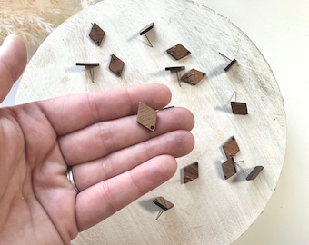 Wood Diamond Earring Post - Walnut (10pc) | Jewelry Components | Earring Making Supplies