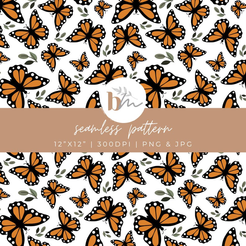 Monarch Butterflies | Digital Seamless Pattern | PNG, JPG | Instant ...