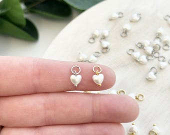 Micro Heart Pearl Charms - Gold or Silver (10pc) | Jewelry Components | Earring Making Supplies