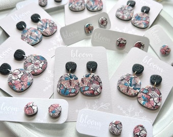 Butterfly Print Earrings | Polymer Clay Earrings | Dangles, Studs | Boho, Retro