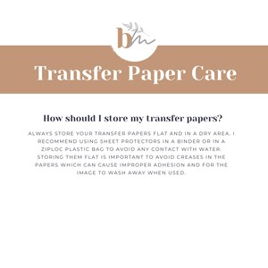 a white paper with the words transfer paper care on it
