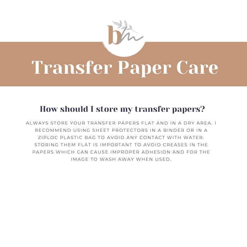 a white paper with the words transfer paper care on it