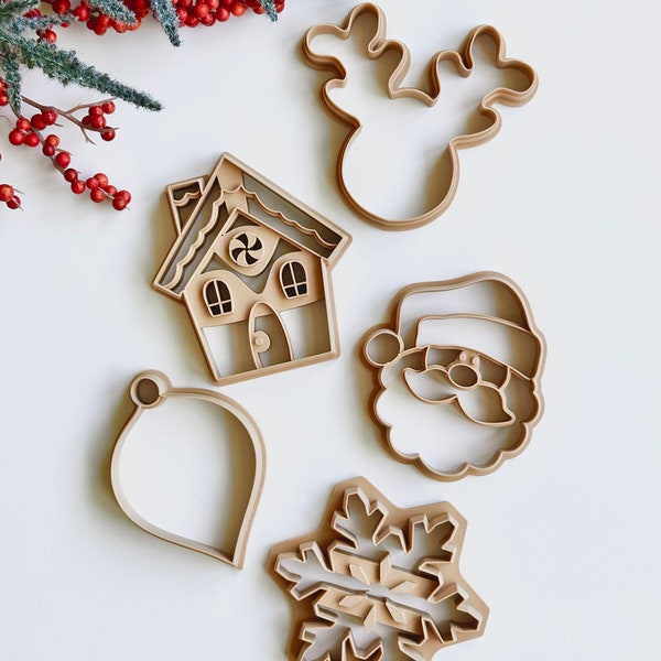 Ornament Sized Cutters | Snowflake, Gingerbread House, Santa Claus, Reindeer, Ornament | Polymer Clay Cutter