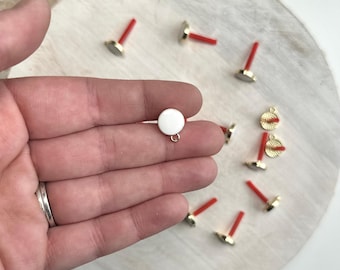 White Enamel Circle Earring Post - Gold (10pc) | Jewelry Components | Earring Making Supplies