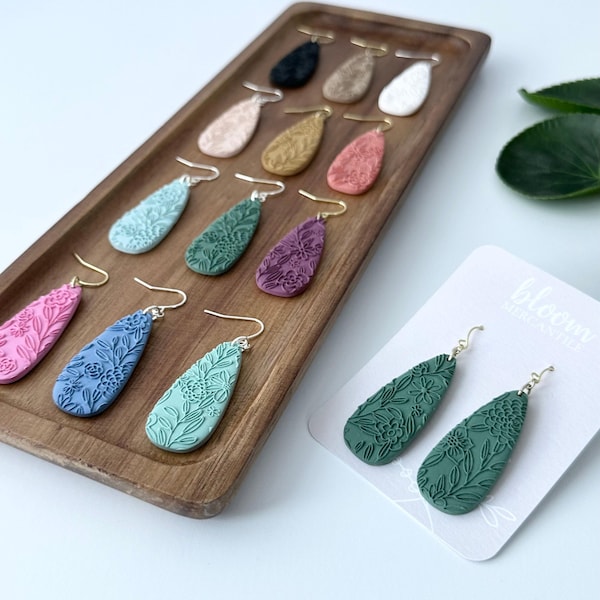 Floral Teardrop Dangles | Polymer Clay Earrings