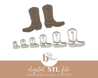 Cowboy Boots - 6 Sizes | Digital STL File | Polymer Clay Cutters & Tools