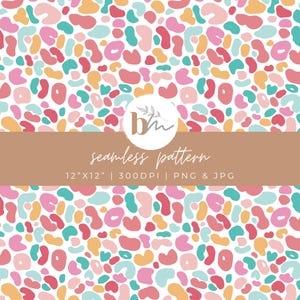 May include: A seamless pattern with abstract shapes in pink, coral, teal, and yellow on a white background. The design includes the text "seamless pattern" and dimensions of 30.48cm x 30.48cm.