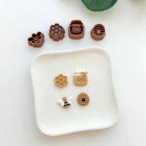 Busy Bee Biggie Stud Pack - Beehive, Honeycomb, Honey Jar, Bumblebee | Polymer Clay Cutter | Earring & Jewelry Maker Supplies