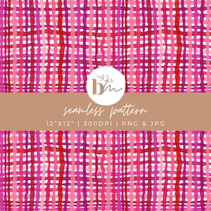 Pink Whimsical Valentine’s Day Plaid | Digital Seamless Pattern | PNG, JPG | Instant Download | Commercial Use Included