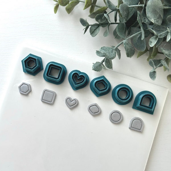 Bordered Basic Shapes Stud Pack | Circle, Hexagon, Arch, Rhombus, Heart, Square | Polymer Clay Cutter