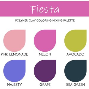 May include: Polymer clay coloring mixing palette with six colors: pink lemonade, melon, avocado, majesty, grape, and sea green.